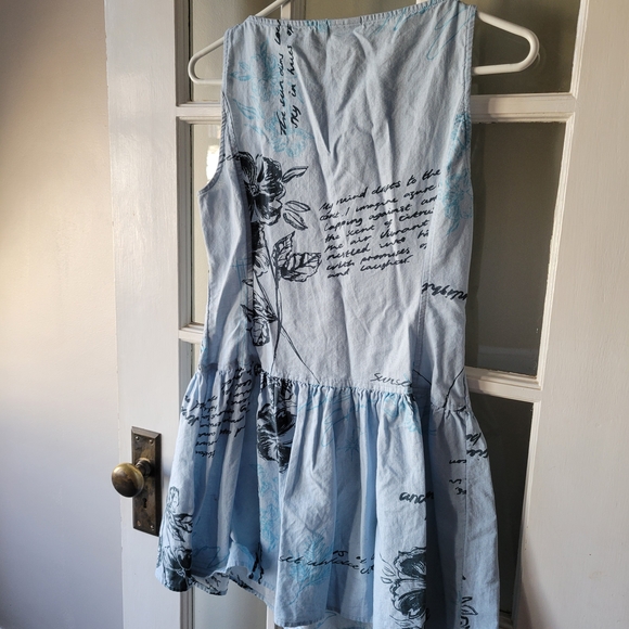 ASOS DESIGN slash neck button down dropped waist mini sundress blue floral Sz 4 - Picture 9 of 13